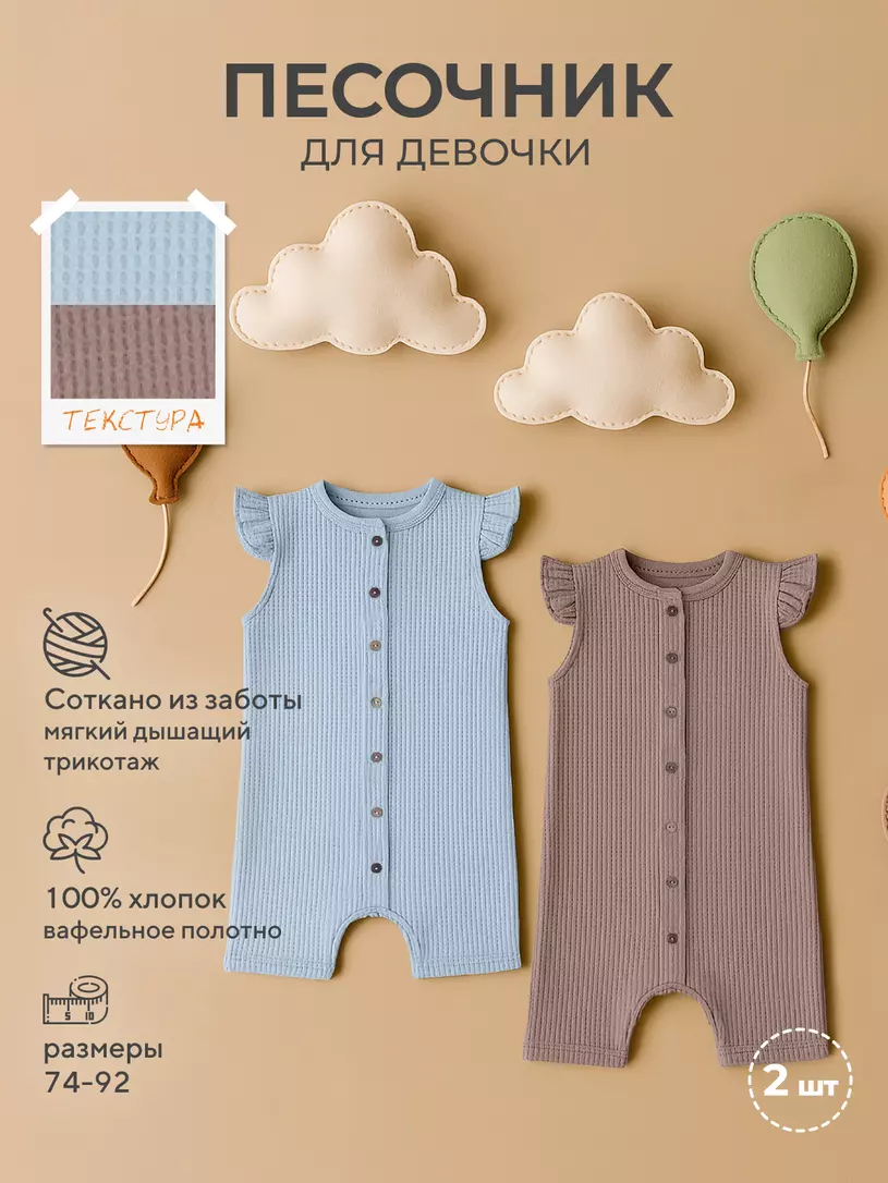 Песочник 2 шт. Rant Waffy для девочки Milk-mint арт. 8-92 Голубой