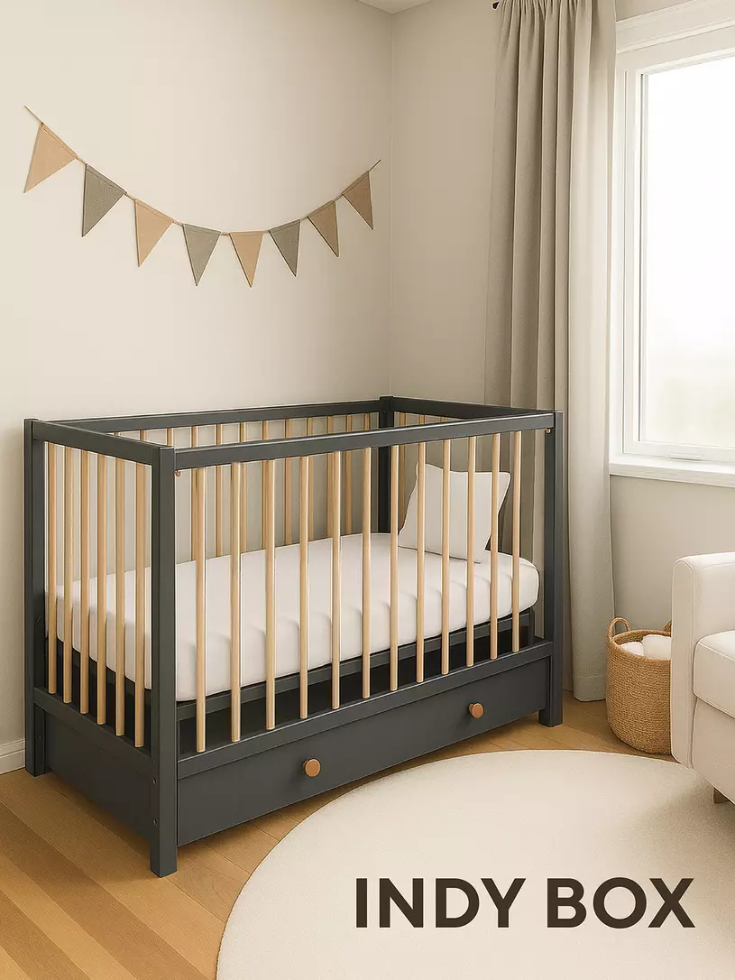 Кроватка Rant Indy Box маятник Cloud White Графит