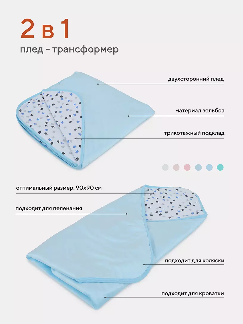 Плед Топотушки 90х90 см розовый/дельфины Синий