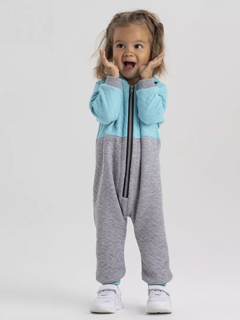 Комбинезон утепленный Топотушки Капитошка серый-розовый Голубой