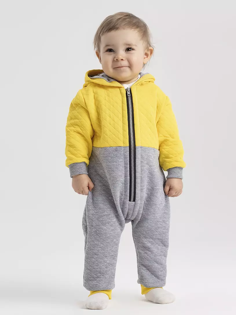 Комбинезон утепленный Топотушки Капитошка серый-розовый Желтый