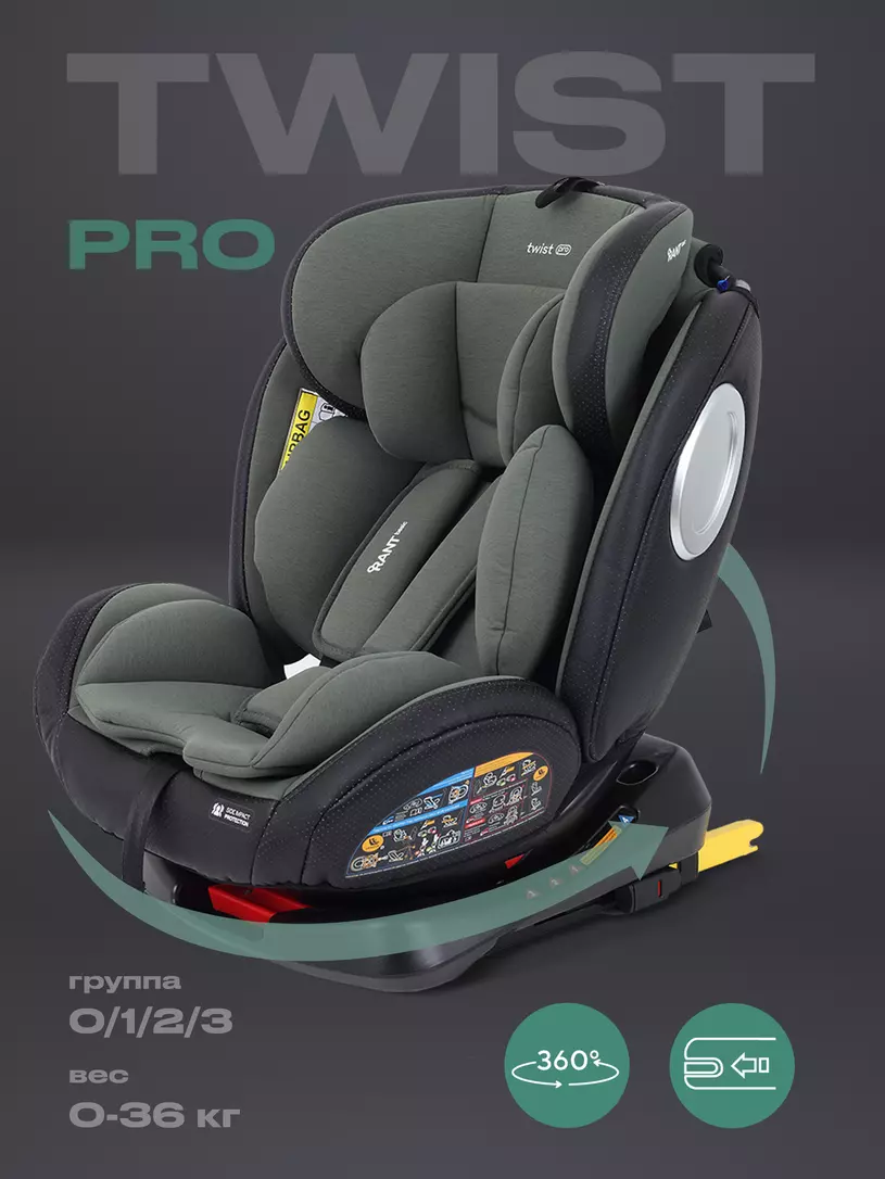 Автокресло Rant Basic Twist Pro Isofix 0/1/2/3 (0-36 кг) Grey Зеленый